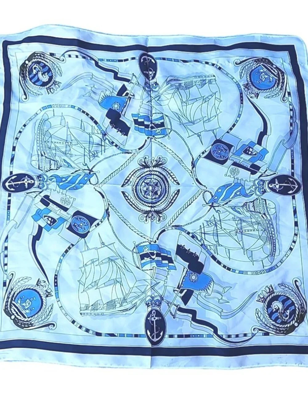 White & Blue Sailboat Yacht Club Fleet Royal 100% Silk 26x26